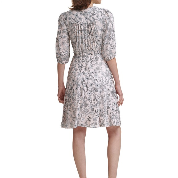 CALVIN KLEIN Petite Printed Faux-Wrap Dress Color Blossom Multi Size 6P - Picture 3 of 5